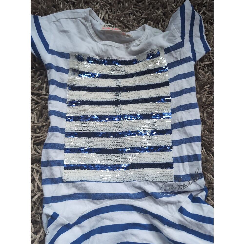 DESIGUAL Girls' Sailor Stripe Summer Dress Sequin Anchor Size 5-6 - Picture 6 of 15